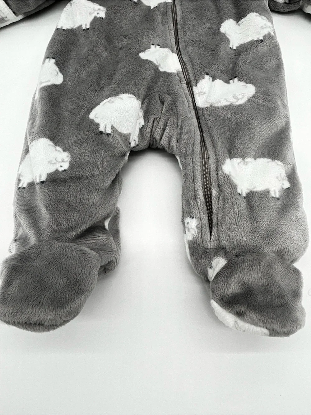 Carter's Gray Fleece Hooded One-Piece with White Sheep Size 3 Months